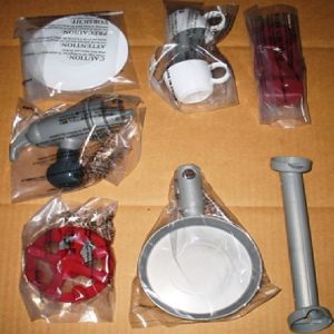 Hardware Pack: Faucet & Plastic Bolt. Towel Bar. Burner Cover. Clicker Knob. Fork. Spoon. Knife. Plate. Pan. Tea Cup. Phone