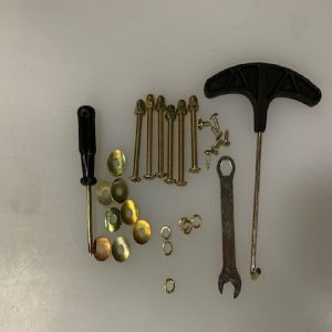 Hardware Pack: Bolt (L-6). Self Locking Screw (M-6). Cap Nut (N-6). Arc Washer (O-12). Spring Washer (P-6). Wrench (Q-1) and Spring Loading Tool with Allen Wrench and Screw Driver (S-1)