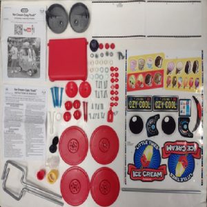 Hardware Pack: Screws. O-ring. Clip. Horn. Lg & Sm Fasteners. Axel Cap. Tophat. Floorboard Buttons. Wireforms. Axel. Decal Sheets. Eyes. Tail Lights. Cooler Lid. Center Caps. Hubcaps